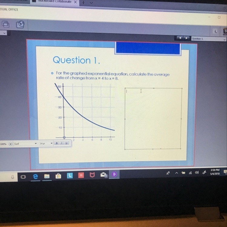 For the graphed exponential equation, calculate the average rate of change of change-example-1