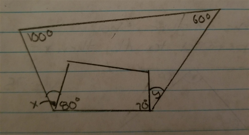 In the plane figure shown below. if the degree measures of the angle are as shown-example-1