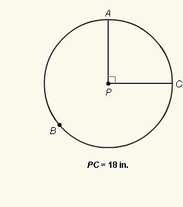 Find the length of arc ABC. Express answer in terms of pi. PC=18in-example-1