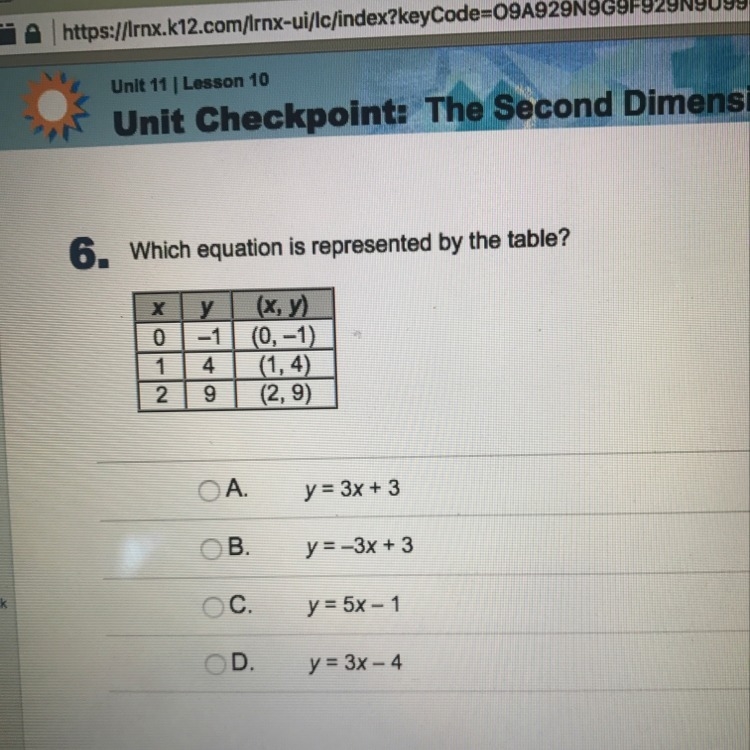 Which equation is represented by the table?-example-1