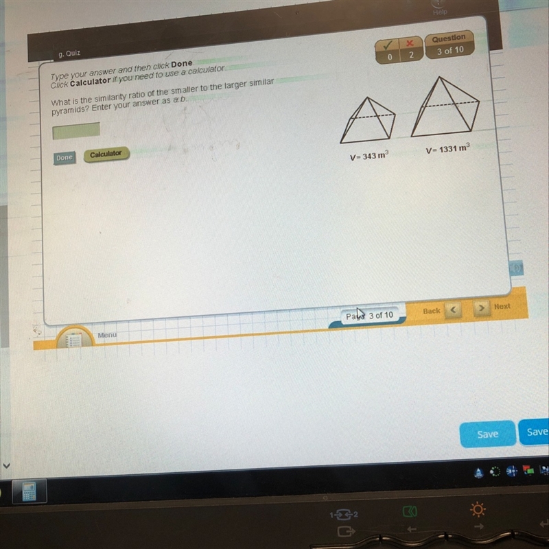 What is the similarity ratio of the smaller to the larger similar pyramids? Enter-example-1