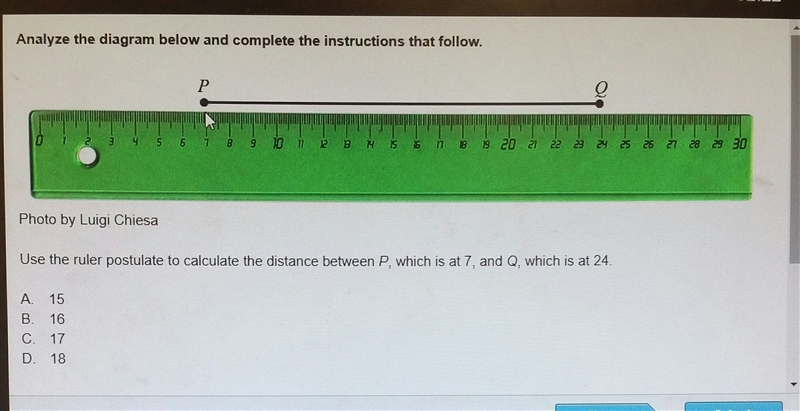 Use the ruler to calculate the distance between P which is at 7..........-example-1