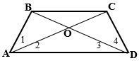 Given: ABCD is a trapezoid, m∠1=m∠2, m∠3=m∠4, AB = CD, AC ∩ BD = O Prove: m∠AOD = m-example-1