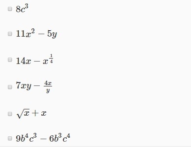 Which of the following expressions are NOT polynomials. *Select ALL that apply*-example-1