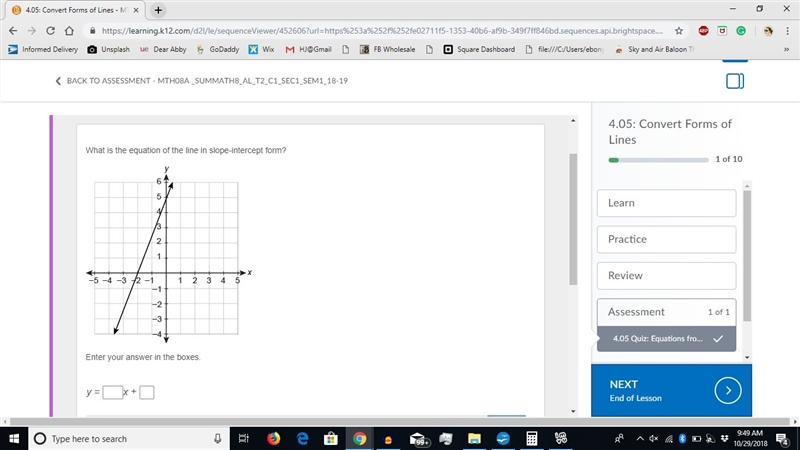 What is the equation of the line in slope-intercept form? Line on a coordinate plane-example-1