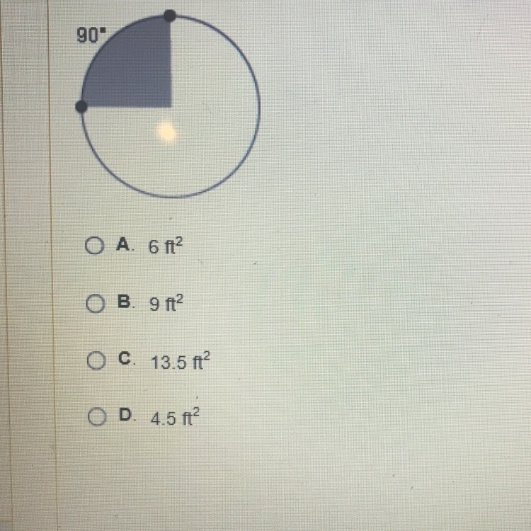 If the area of a circle below is 18ft, what is the area of the shaded sector?-example-1