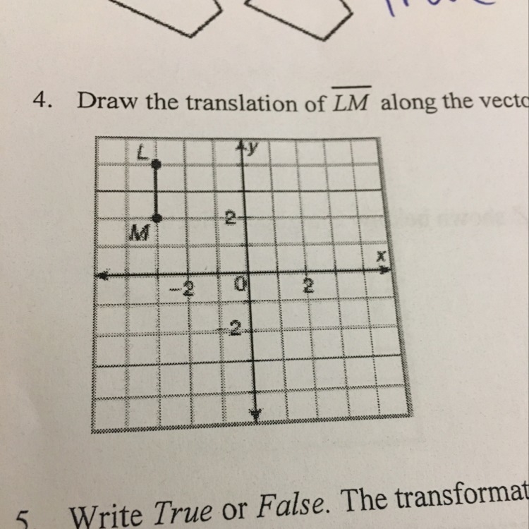 HELO ASAP!!! Draw the translation of LM along the vector (4, -5)-example-1