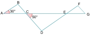 Triangles ABC, EDC, and EFG are similar triangles. The measures of the three interior-example-1