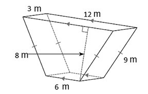 Find the volume of the tra ezoidal prism in the figure. A. 72 m3 B. 252 m3 C. 432 m-example-1