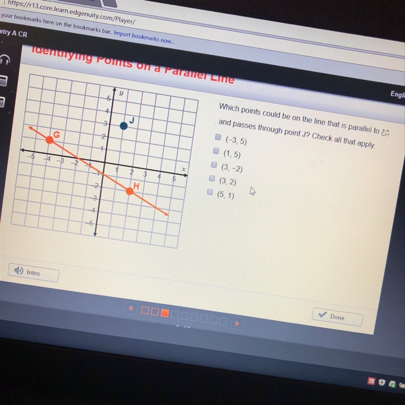 HELP! Which points could be on the line that is parallel to gh and passed through-example-1