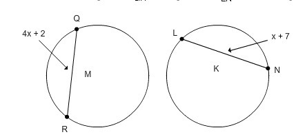 Circles M and K are congruent, QR is congrent to LN. Find the length of QR-example-1