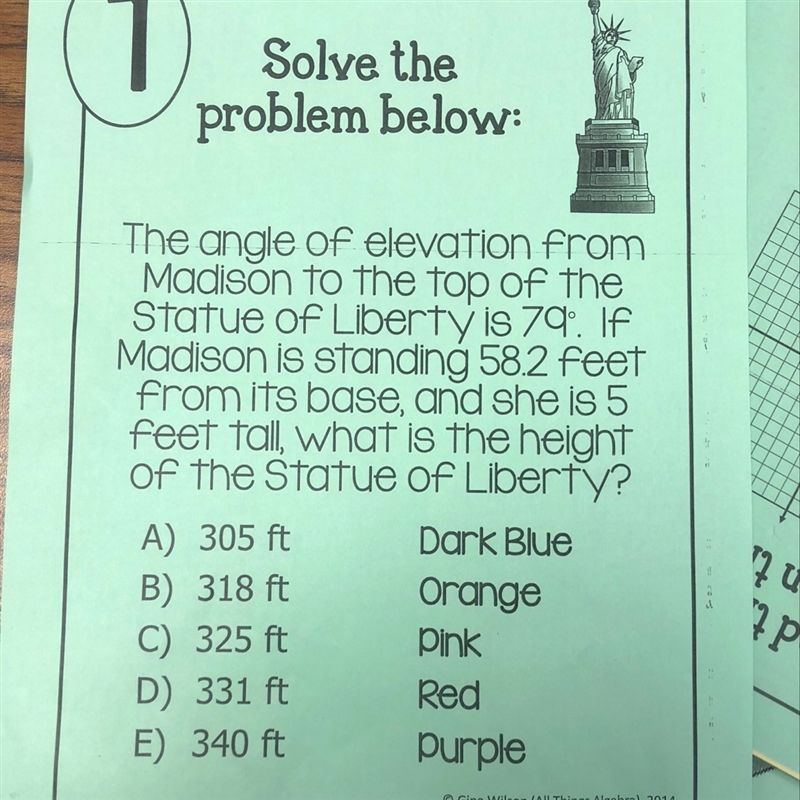 The angle of elevation from Madison to the top of the Statue of Liberty is 79 degrees-example-1