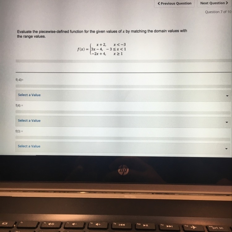 Evaluate the piecewise-defined function for the given values of x by matching the-example-1