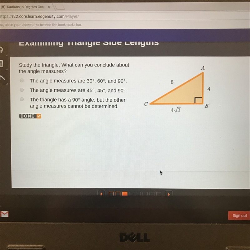 Study the triangle what can you conclude about the angle measures-example-1