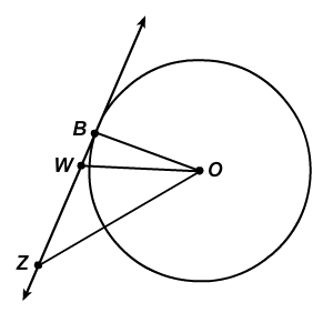 WZ←→ is tangent to circle O at point B. What is the measure of ∠OBZ? 80º 90º 160º 180º-example-1