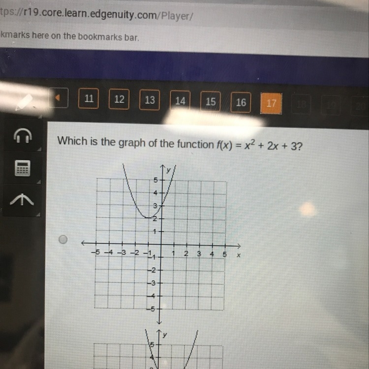 What is the graph of the function f(x)=x2+ 2x+ 3?-example-1