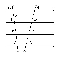 In the figure, lines MJ and AD are cut by the transversals MA, LB, KC, and JD. The-example-1