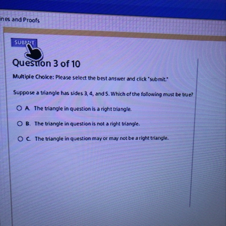 Suppose a triangle has 3,4, and 5 sides.Which of the following must be true-example-1