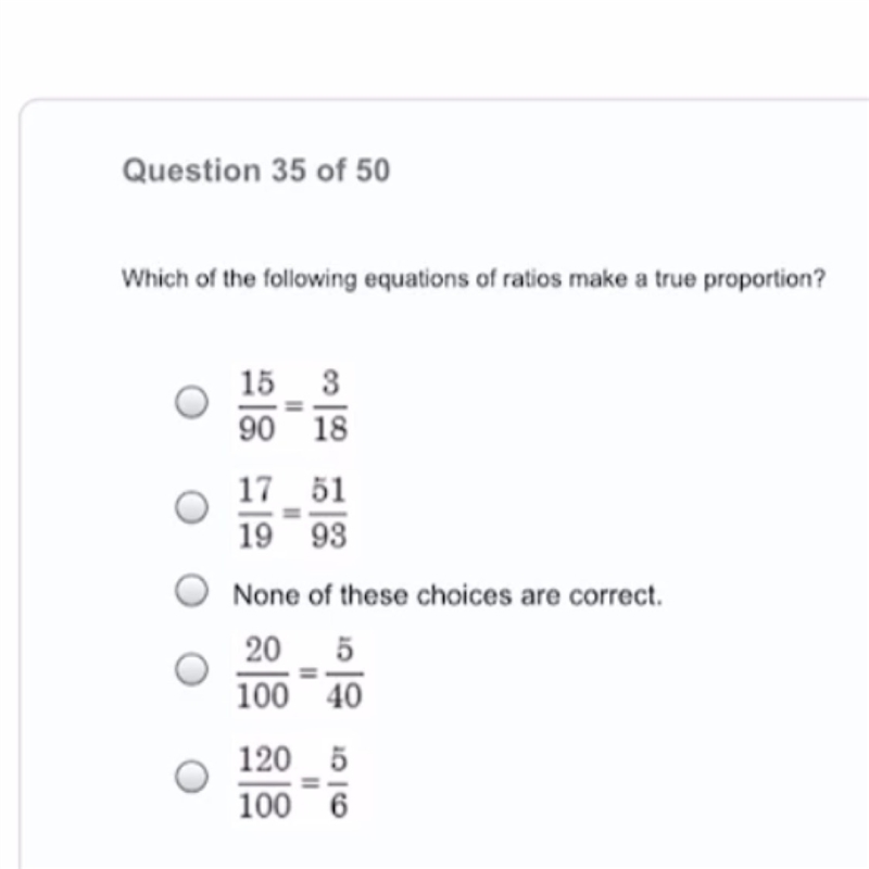 Which of the following equations of ratios make a true proportion?-example-1