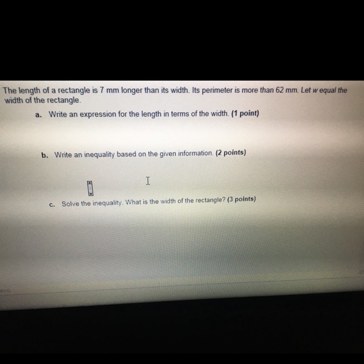 Write an expression for the length 7mm and it’s width 62mm for the rectangle-example-1