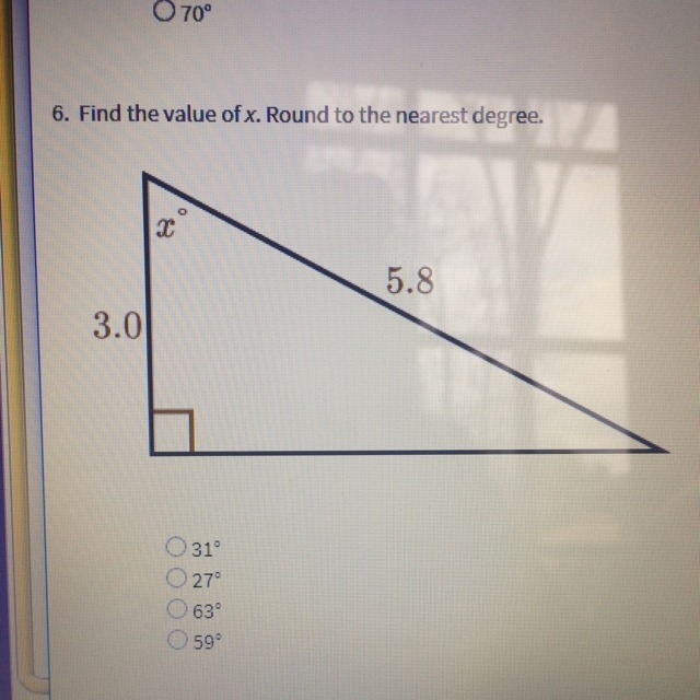 Find the value of x. Round to the nearest degree-example-1