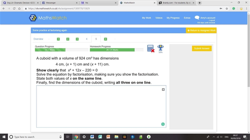 Please Help!! Thank you! (I already got 4/7 marks for writing btw!) : x²+12x-220=0-0 x-example-1