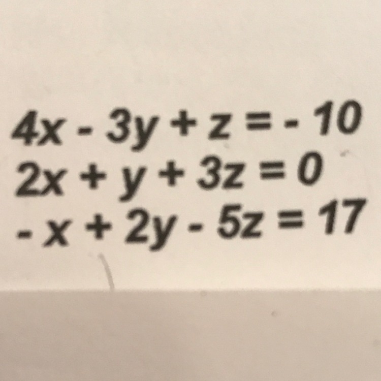 How to solve the system of equations algebraically for all values of x, y, and z-example-1