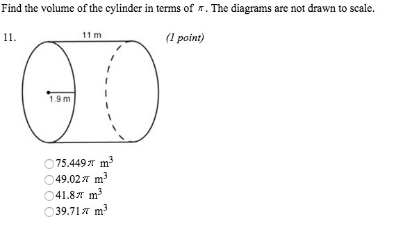 (multiple choice)find the volume of the cylinder in terms of PI-example-1