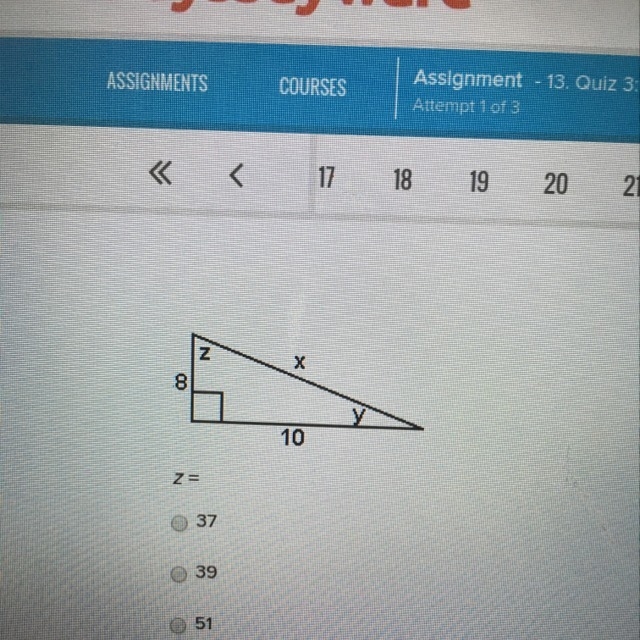 Find z= A) 37 B) 39 C) 51-example-1