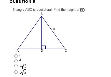 Triangle ABC is equilateral. Find the height of BD-example-1