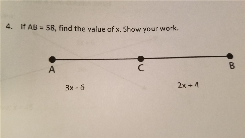 If AB=58,Find the value of x. Show your work-example-1