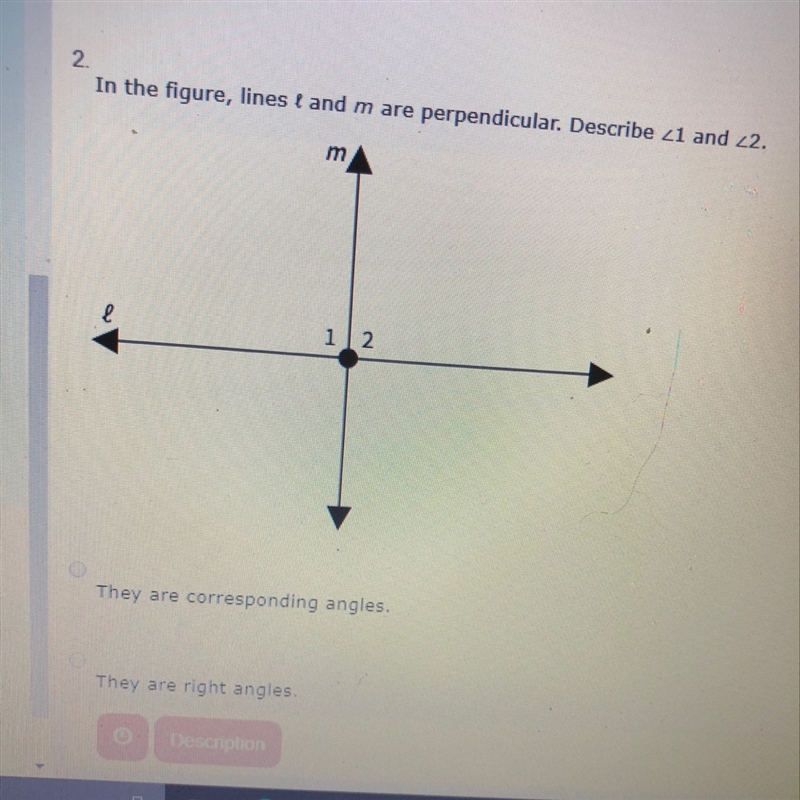 Need help A)they are corresponding angles B)right angles C)not related-example-1