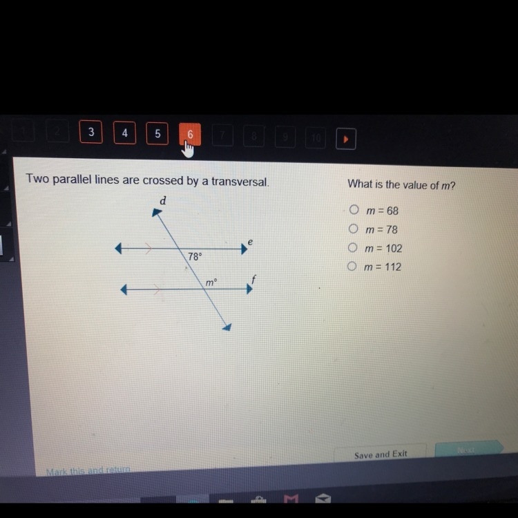 Two parallel lines are crossed by a transversal what is the value of m-example-1