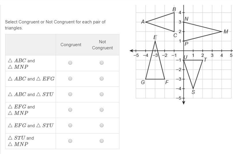 Which pairs of triangles can be shown to be congruent using rigid motions? Select-example-1