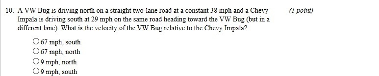 A VW Bug is driving north on a straight two-lane road at a constant 38 mph and a Chevy-example-1