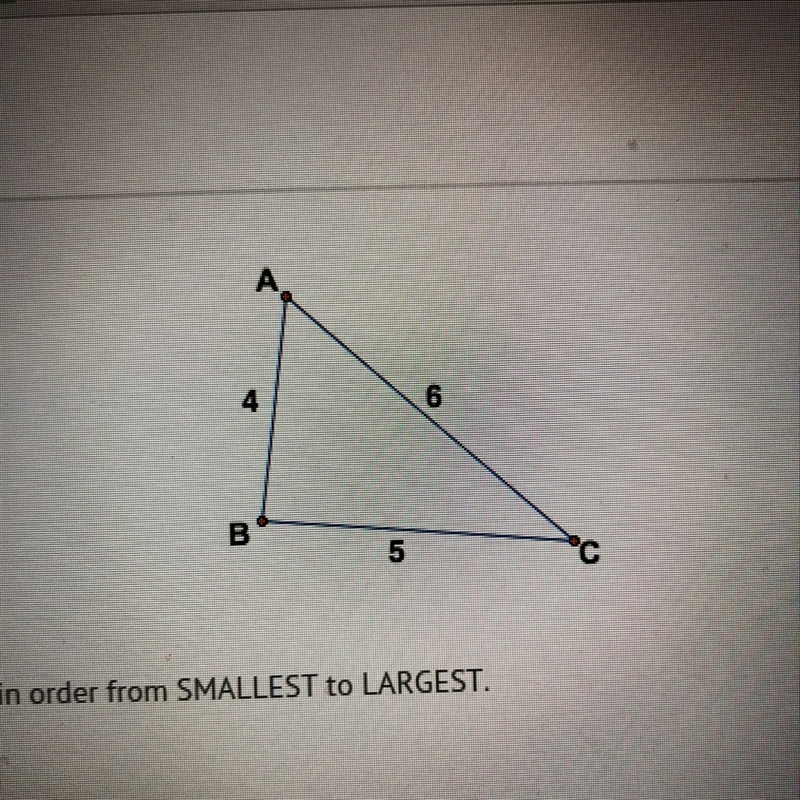 List the angles of the triangle in order from smallest to largest-example-1