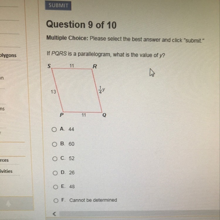 If PQRS is a parallelogram, what is the value of Y-example-1