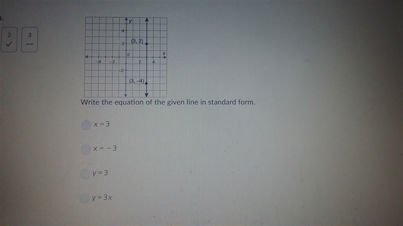 PLEASE HELP!!! Write the equation of the given line in standard form.-example-1