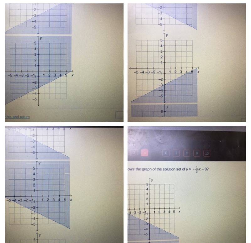 Which shows the graph of a solution set of y>-1/2x–3-example-1