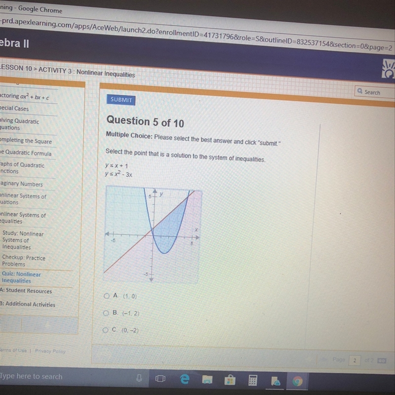 Select the point that is a solution to the system of inequalities-example-1