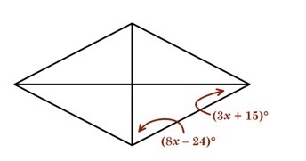 PLEASE HELP!!!! For what value of x is the figure a rhombus? x=18 x=17.18 x=9 x=7.8-example-1