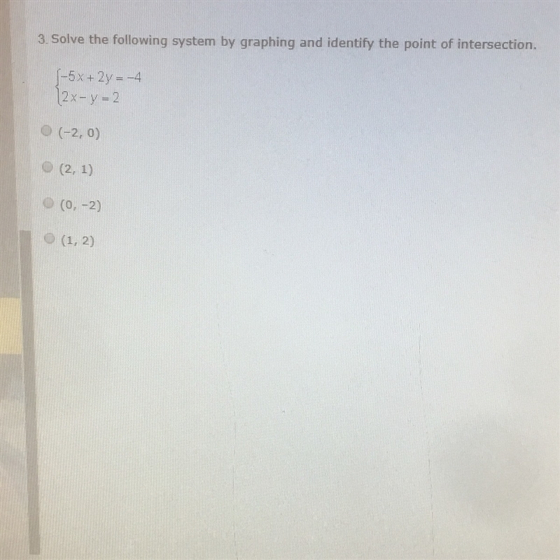 Solve the following system by graphing and identify the point of intersection-example-1