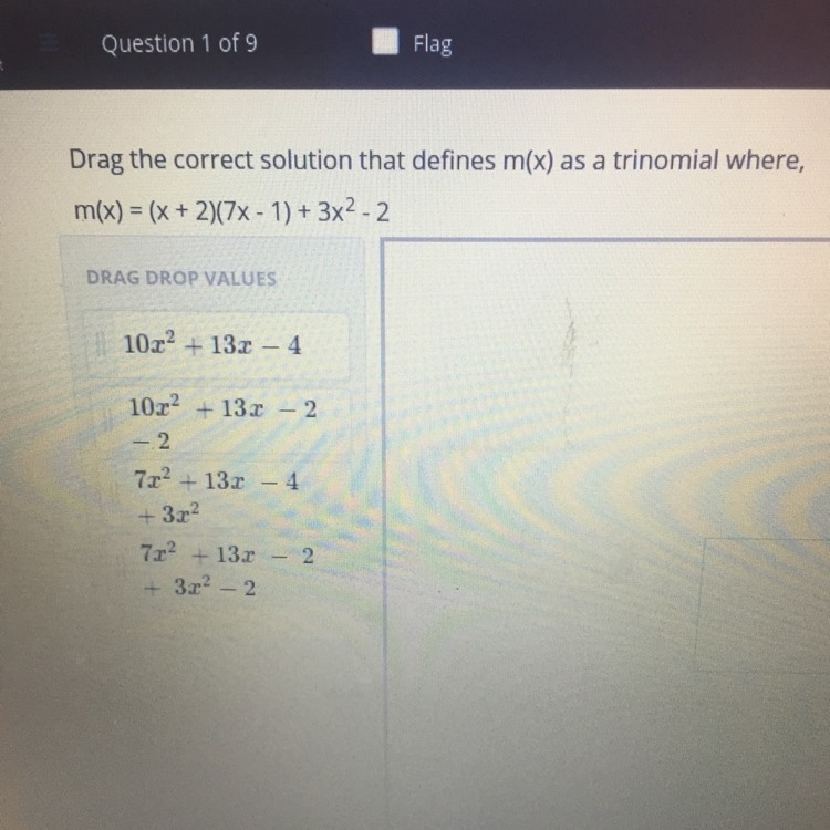 What Correct Solution That Define m(x) as a trinomial where, m(x)=(x+2)(7x-1)+3xsquar-example-1