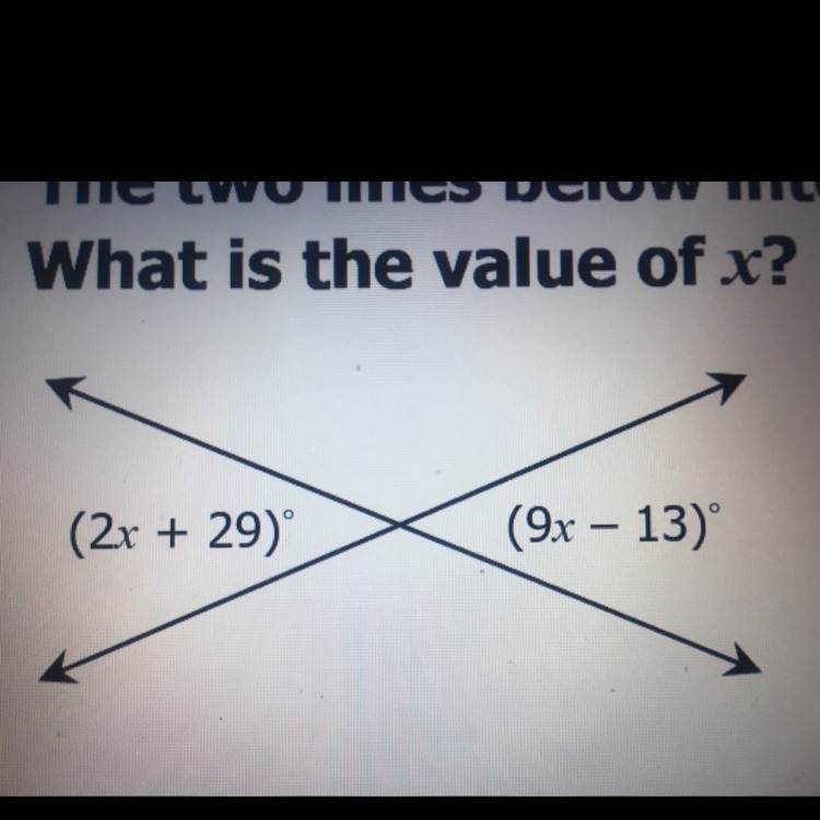 The two lines below interest as shown. What is the value of x ?-example-1