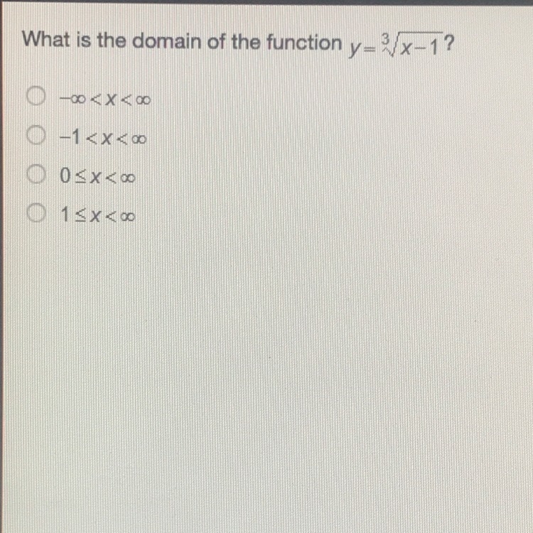 What is the domain of the function y= cube root of x -1?-example-1