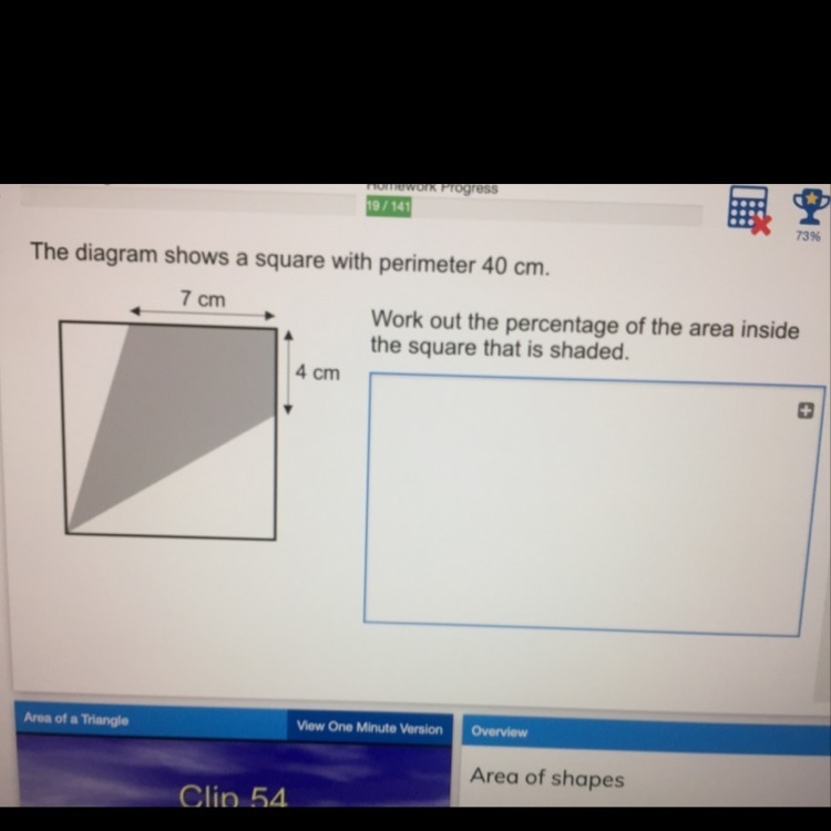 Work out the percentage of the area inside the square that is shaded.-example-1