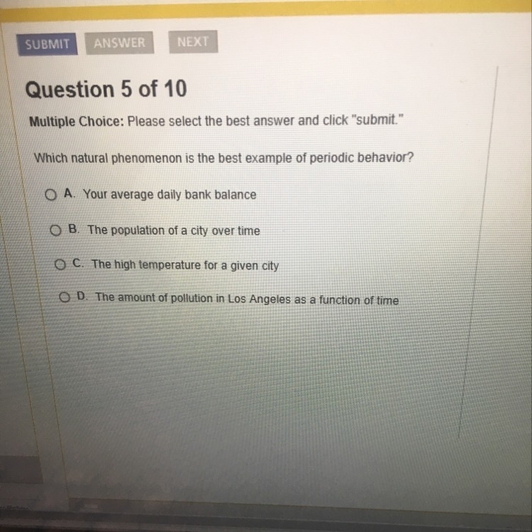 Which natural phenomena is the most best example of periodic behavior ?-example-1