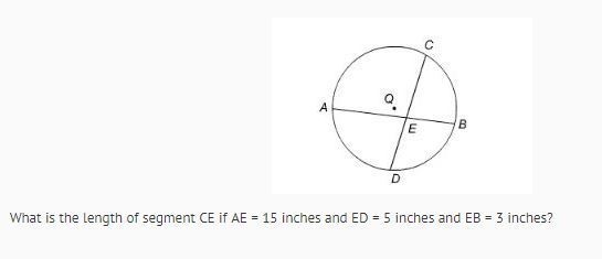 What is the length of segment CE if AE = 15 inches and ED = 5 inches and EB = 3 inches-example-1