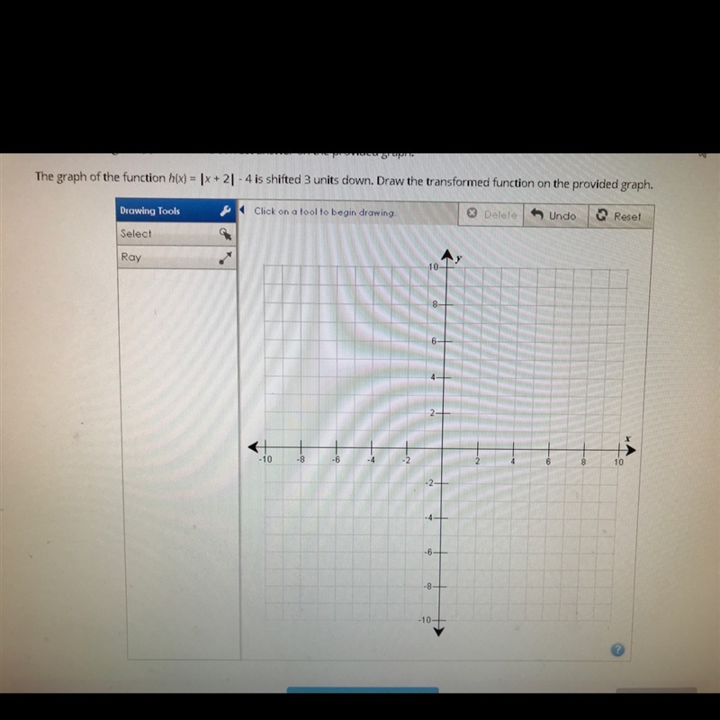 The graph of the function h(x)= |x + 2| - 4 is shifted 3 units down. Draw the transformed-example-1