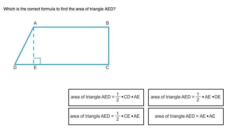 Plzzzzz help me!!!!!! Which is the correct formula to find the area of triangle AED-example-1